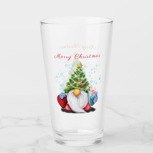 Verre Gnome mignonne avec arbre de Noël Casquette et cad (Devant)