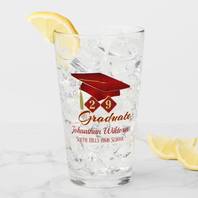 Verre Graduation personnalisée Rouge & Or 20XX (Devant glace)