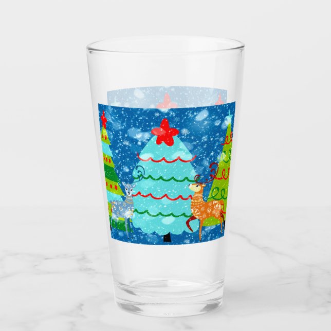 Verre grand Design de Noël des arbres, Cerfs, Neig (Devant)