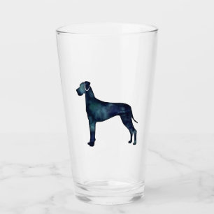 Verre Grande Danse Chien noir Aquarelle Silhouette