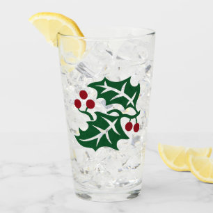 Verre Green Holly Red Berries thème de Noël