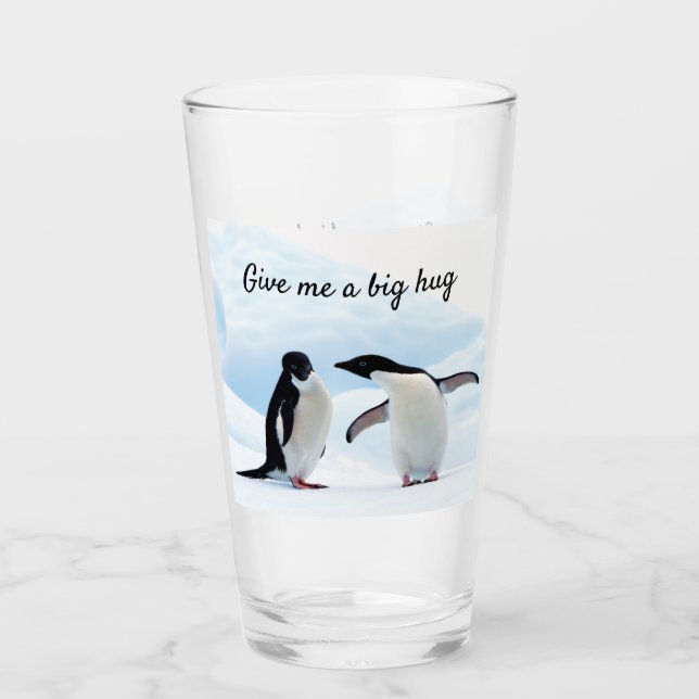 Verre Gros câlin Penguin sur la glace photo avec texte (Devant)