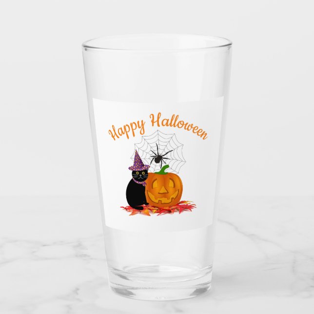 Verre Halloween Chat noir et Jack-o'-lantern Party (Devant)