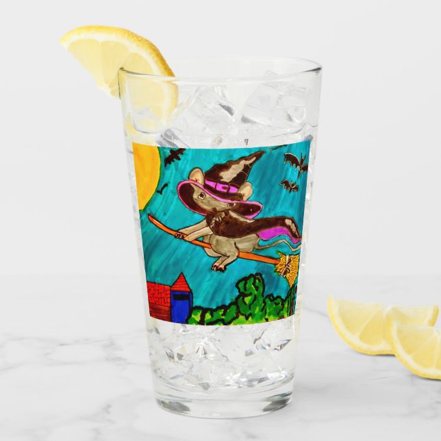 VERRE HALLOWEEN MOUSE FLYING WITCH  (Devant glace)