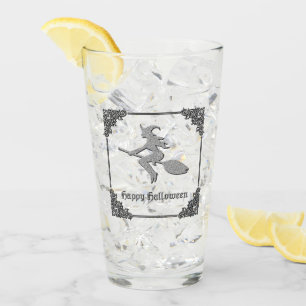 Verre Halloween sorcière volante en argent