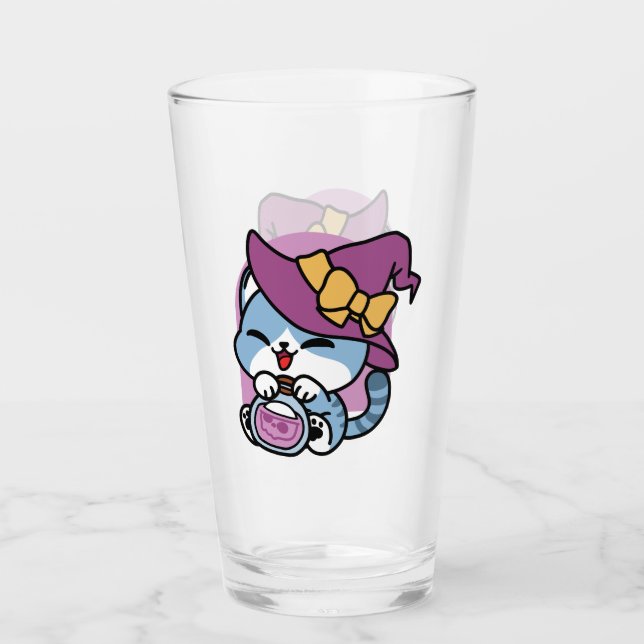 Verre Halloween Tabby Cat – Witch Hat & Potion Art (Devant)