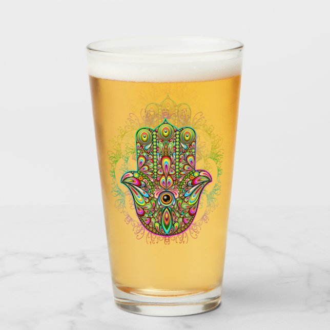 Verre Hamsa Fatma Main Psychedelic Art (Devant (rempli))