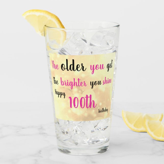 Verre Happy 100th Birthday personnalisé nom d'ajout (Devant glace)