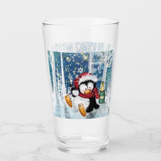 Verre Happy Penguin Funny Christmas Glass (Devant)