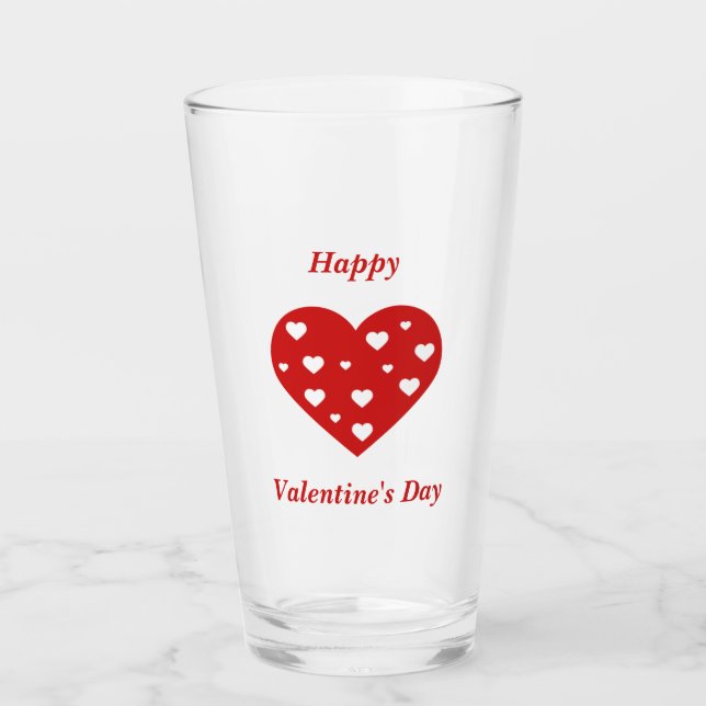 Verre Heureuse Sainte-Valentin Beau Coeurs blancs rouges (Devant)