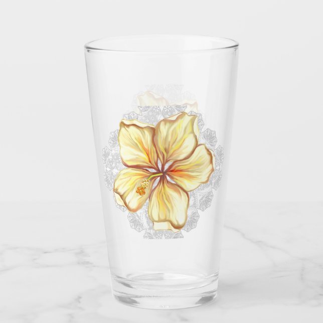 Verre Hibiscus & dentelle JAUNE (Devant)