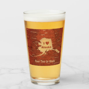 Verre I Heart (Love) Alaska sur l'écorce de bouleau inté