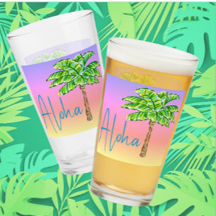 Verre Île tropicale Coucher de soleil Palmier vert Aloha