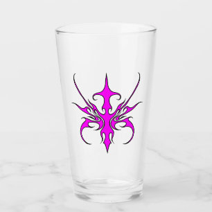 Verre Illustration d'art linéaire tribal rose et noir fé