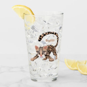 Verre Illustration de cartoon d'ocelot mignon