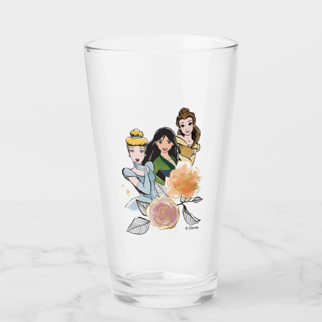 Verre Illustration de Cendrillon, Mulan et Belle Florale (Devant)