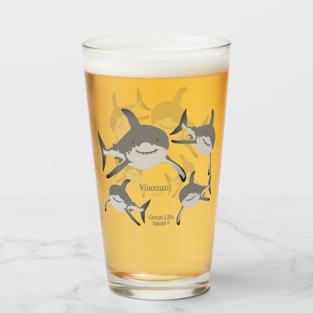 Verre Illustration de la vie marine du requin souriant (Devant (rempli))