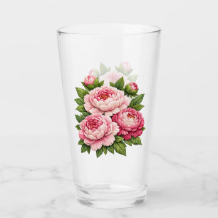 Verre Illustration de pivoines brodées en 3D