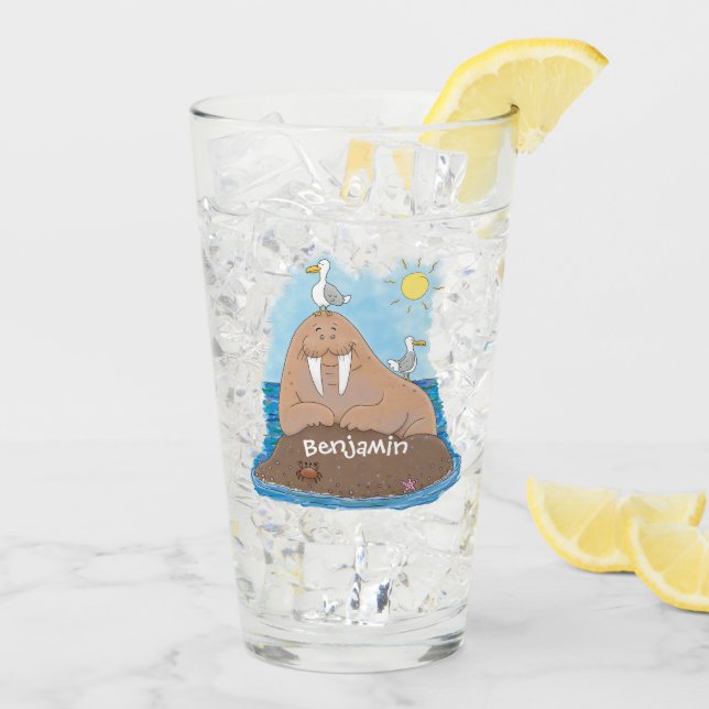 Verre Illustration drôle de morse joyeux (Dos glace)