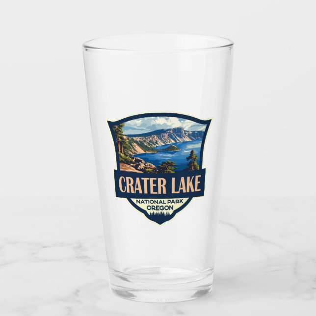 Verre Illustration du parc national du lac Crater Badge  (Devant)