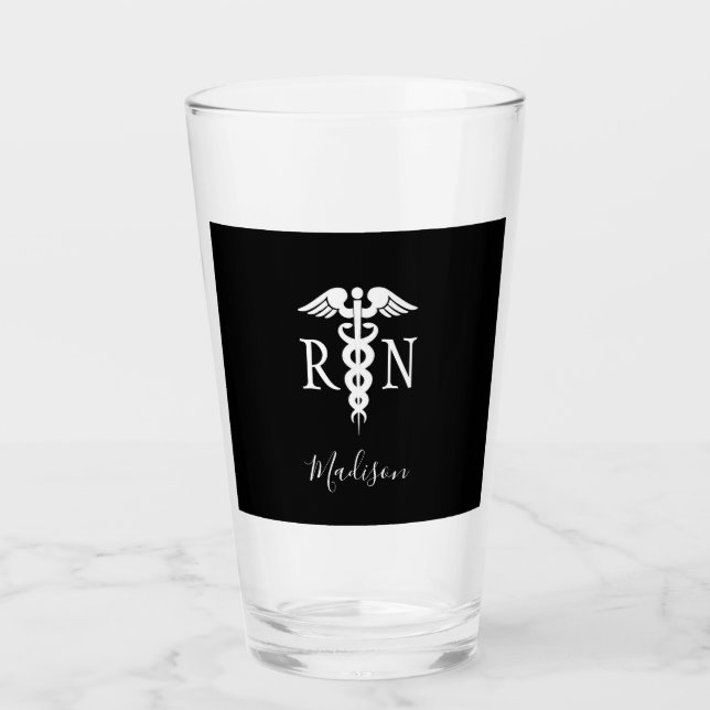 Verre Infirmière autorisée Caduceus Black White Personna (Devant)