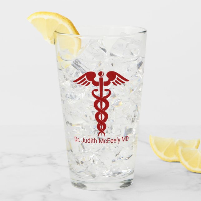 Verre Infirmière ou médecin sur mesure Caduceus (Devant glace)