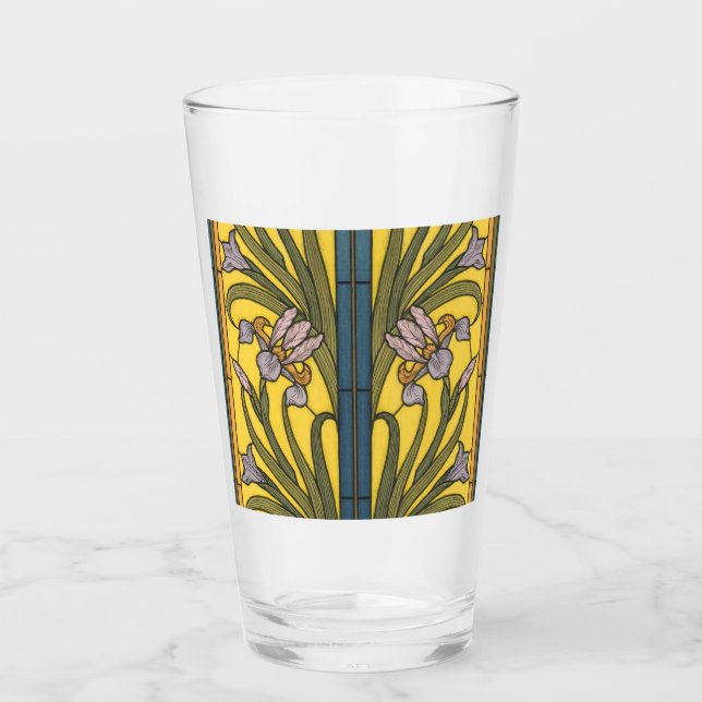 Verre Iris Fleur Art Nouveau Vitrail Bleu Or (Devant)