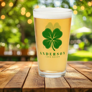 Verre Irlandais Lucky Four Green Leaf Clover avec Nom Pi