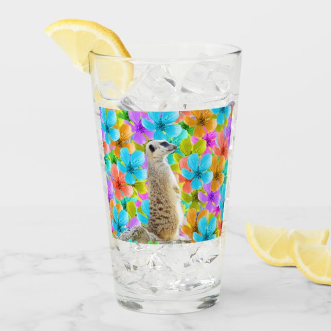 Verre Jardin Joueur : Meerkat au milieu des fleurs trico (Devant glace)