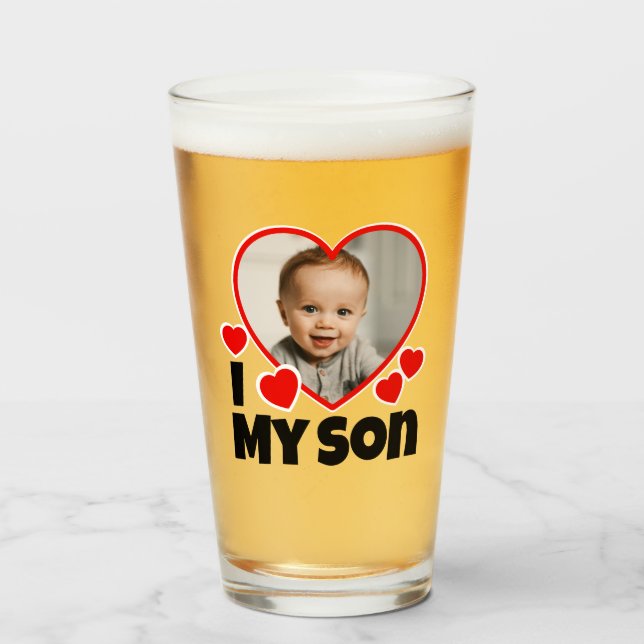 Verre Je Coeur Mon Fils Bière Photo Personnalisée (Devant (rempli))