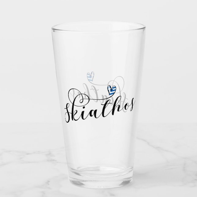Verre Je Coeur Skiathios, Avec Drapeau Grec (Devant)