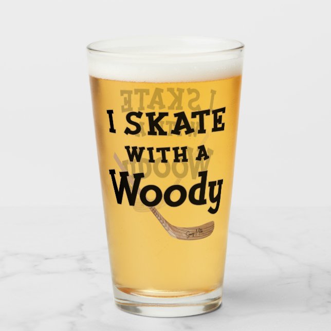 Verre Je patine avec un bâton de hockey en bois (Devant (rempli))