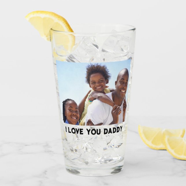 Verre Je t'aime Papa 2 Photos | Nom personnalisé | Texte (Devant glace)