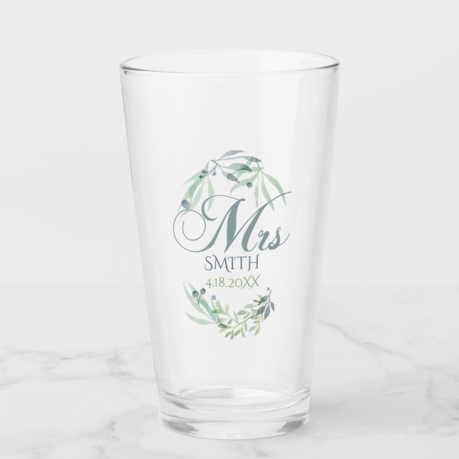 Verre Jeune mariée de feuillage d'aquarelle de (Devant)
