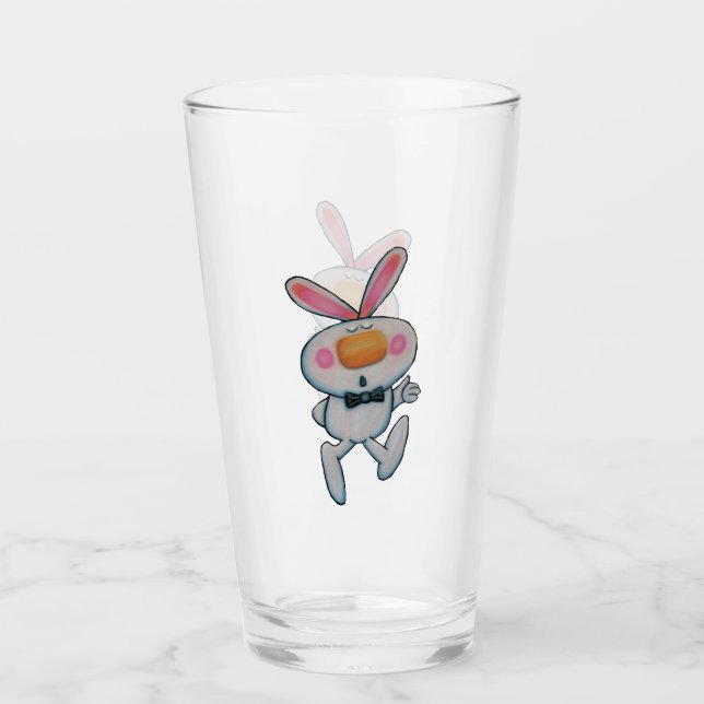 Verre Joli Cartoon Blanc Lapin Rosy Cheeks Pouce Haut (Devant)