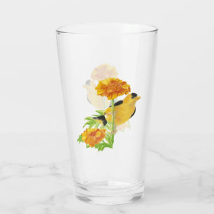Verre Joli Goldfinch Garden Oiseau Marigold Fleur Jaune