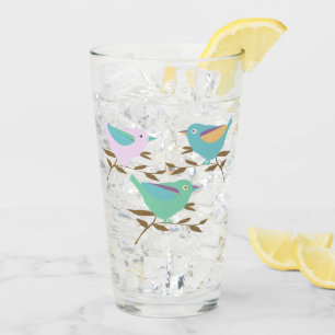Verre Joli petit oiseau sur branches