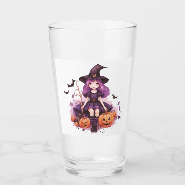 Verre Joli violet sorcière haïe Citrouilles et chauves-s (Devant)