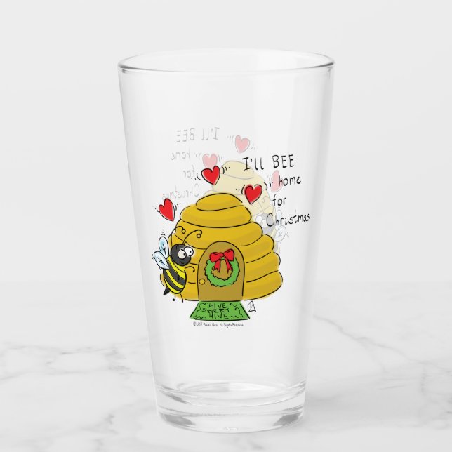 Verre Jolie Bee Christmas Drôle Cartoon de vacances (Devant)