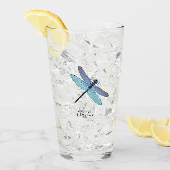 Verre Jolie Bleue Dragonfly Boire Beer Pint Lunettes (Devant glace)