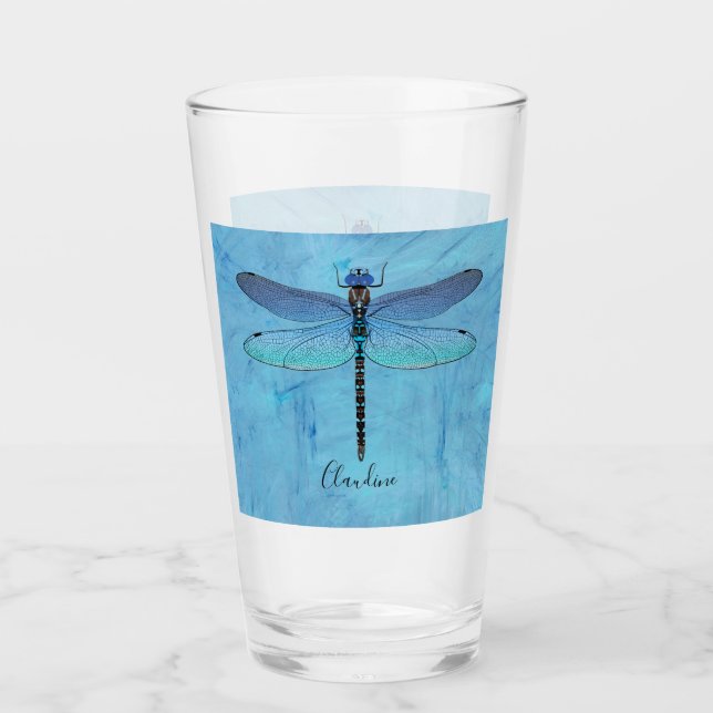 Verre Jolie Bleue Dragonfly Boire Beer Pint Lunettes (Devant)
