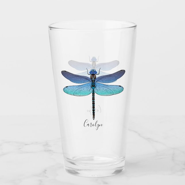 Verre Jolie Bleue Dragonfly Boire Beer Pint Lunettes (Devant)