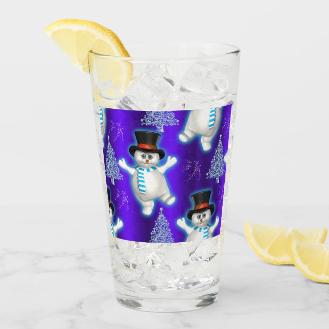 Verre Jolie Dancing Snowmen Noël bleu (Devant glace)