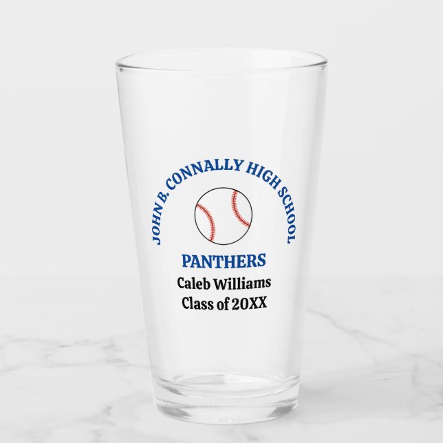 Verre Joueur de baseball au lycée personnalisé bleu (Devant)
