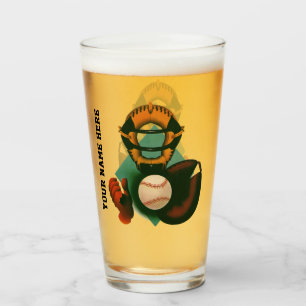 Verre Joueur de baseball sportif vintage, receveur avec 