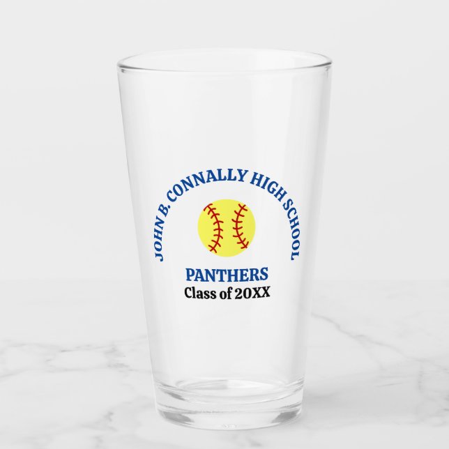 Verre Joueuse de softball au lycée personnalisée bleu (Devant)