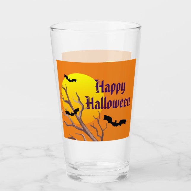 Verre Joyeuses chauves-souris d'Halloween et la lune (Devant)