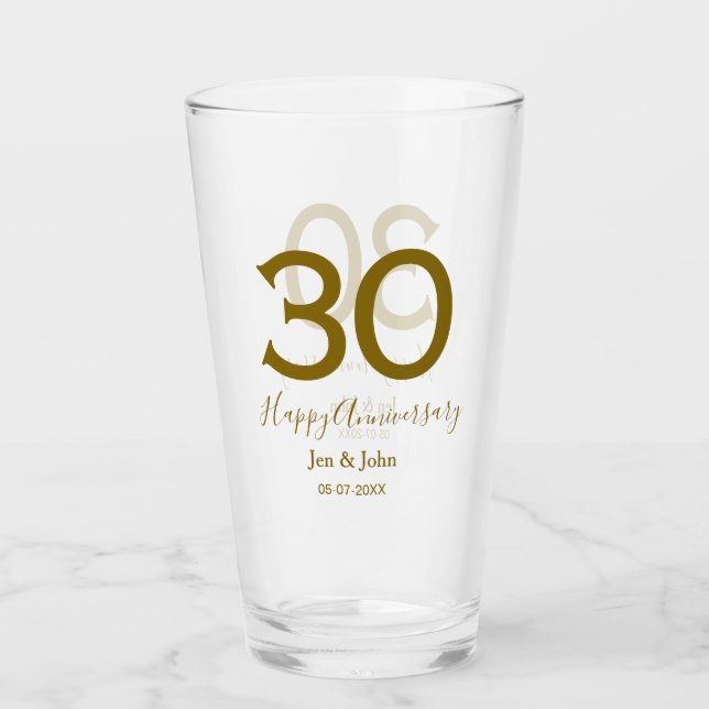 Verre Joyeux 30e anniversaire nom date golden bold lette (Devant)
