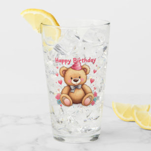 Verre Joyeux Anniversaire Ourson Mignon avec des Cœurs R