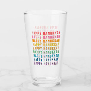 Verre Joyeux Hanukkah   Typographie Simple Couleurs Arc-